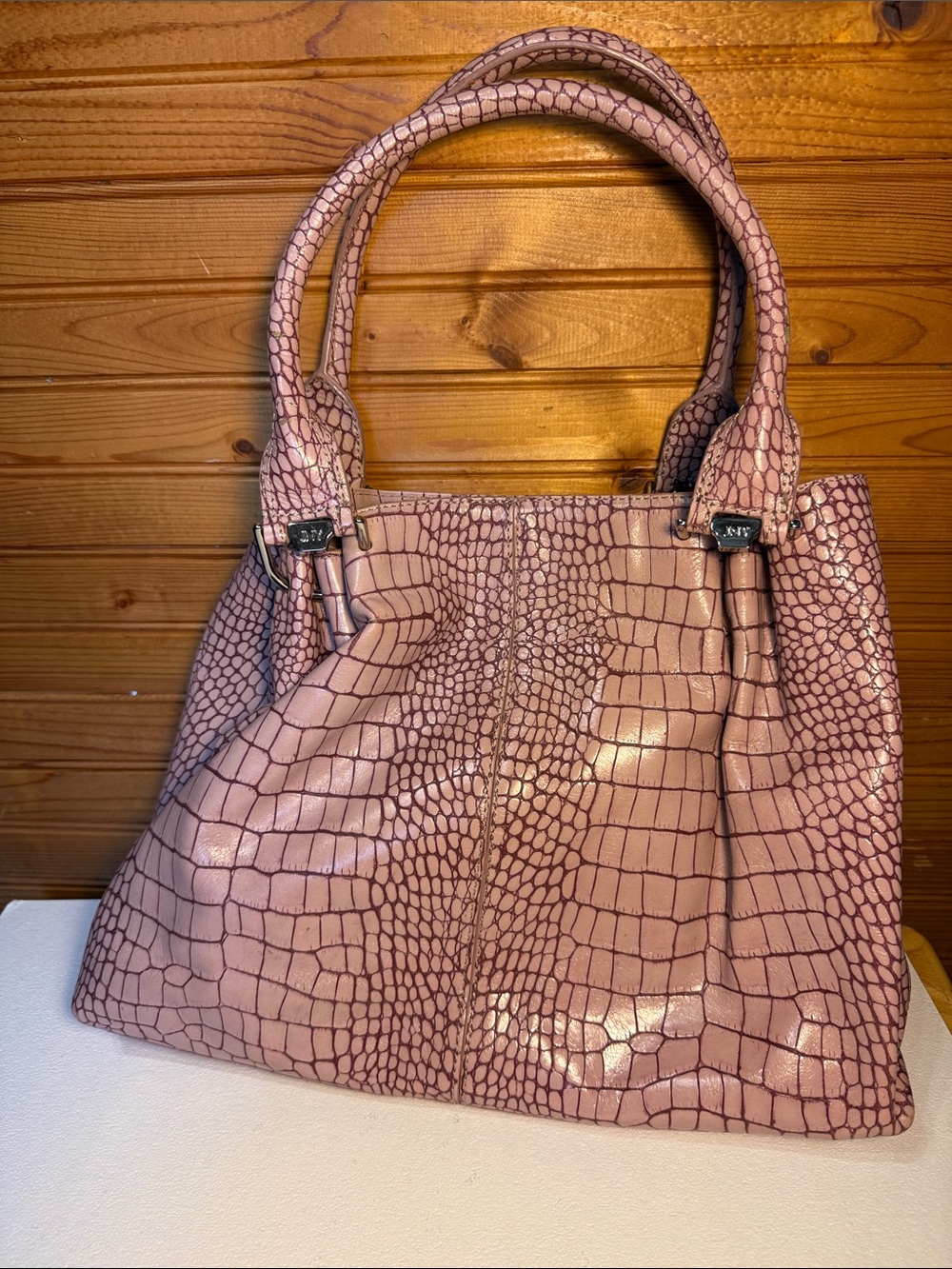 Jones New York Croc-Embossed Blush Shoulder Bag with Double Handles